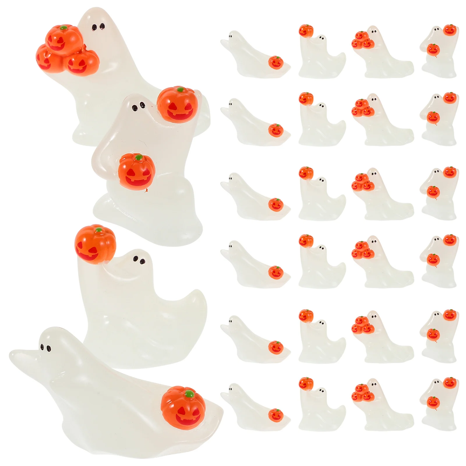 

28pcs Mini Resin Ghosts Glow In The Dark Halloween Decorations Pumpkin Holding s For Party Haunted House Seasonal Indoor