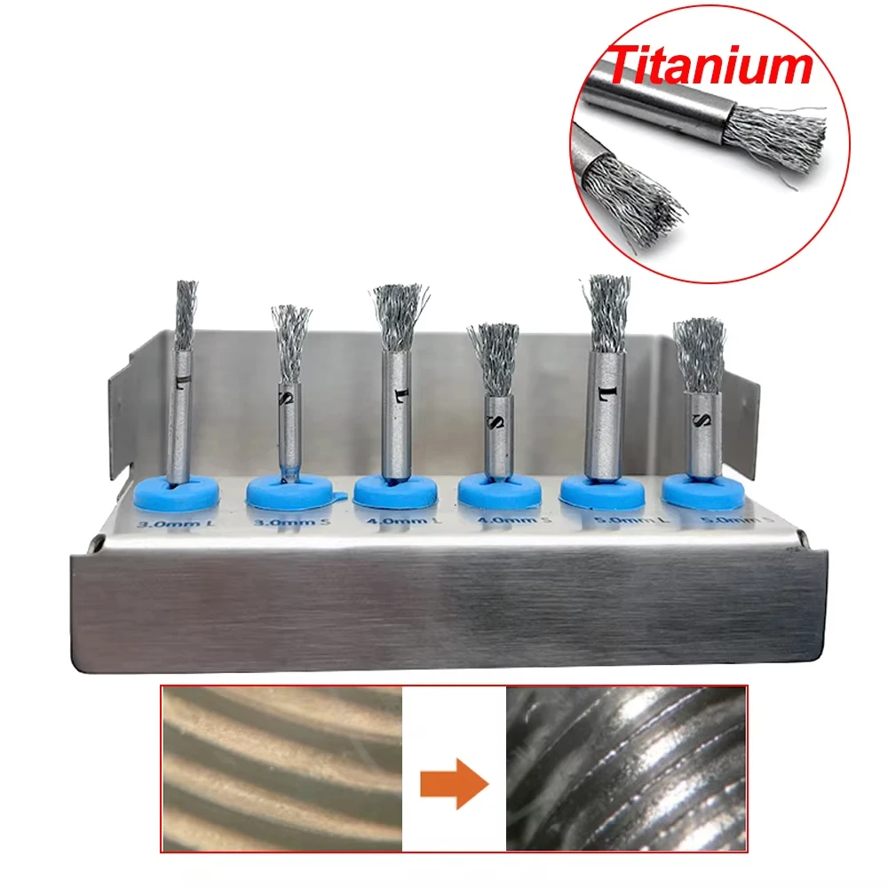6PCS Dental High Quality Titanium Brush Debridement Peri-Implantitis Implant Surface Threads Cleaning Brush Autoclavable