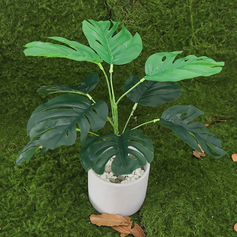 Artificial Plant Green Monstera Tropical Palm Plastic Tree Leave Decorative Fake Flower DIY Garden Wedding Home Decor Accessory