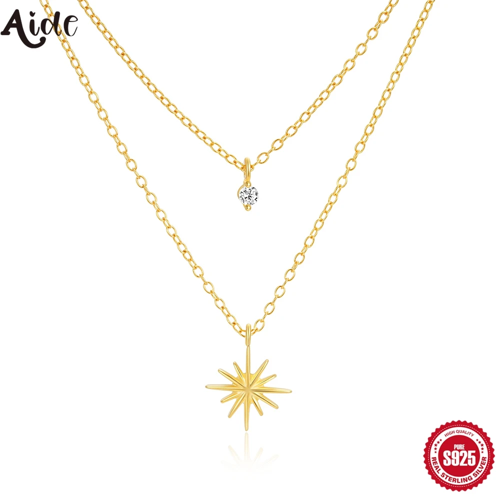 Aide 925 Silver Star Moon Double Layer Necklaces Women's Light Luxury Niche Design Sense Overlapping Clavicle Chains Jewelry