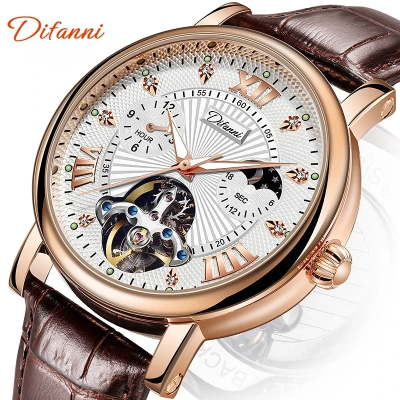 Men Hollow Tourbillon Automatic Mechanical Watch Glow-in-the-dark Waterproof Watch Fashion Moon-phase Sports Man Watch