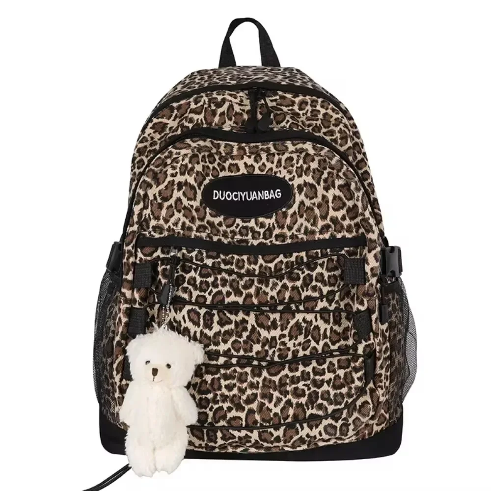 Korean Version Ulzzang Versatile Large Capacity Backpack for Women European and American Retro Leopard Print Student Schoolbag