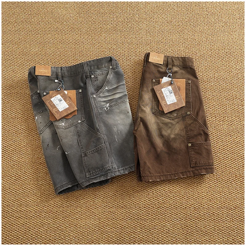 

Винтажные джинсовые шорты в стиле ретро для мужчин, качественная, модная, ностальгическая, стираная рабочая одежда, укороченные брюки