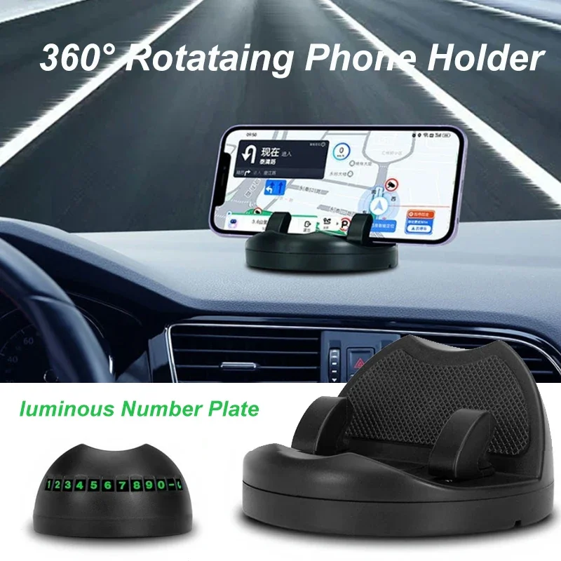 360-Degree Rotation Car Phone Holder Dashboard Head-Up Phone Mount Stable Universal Auto Phone Stand with luminous Number Plate