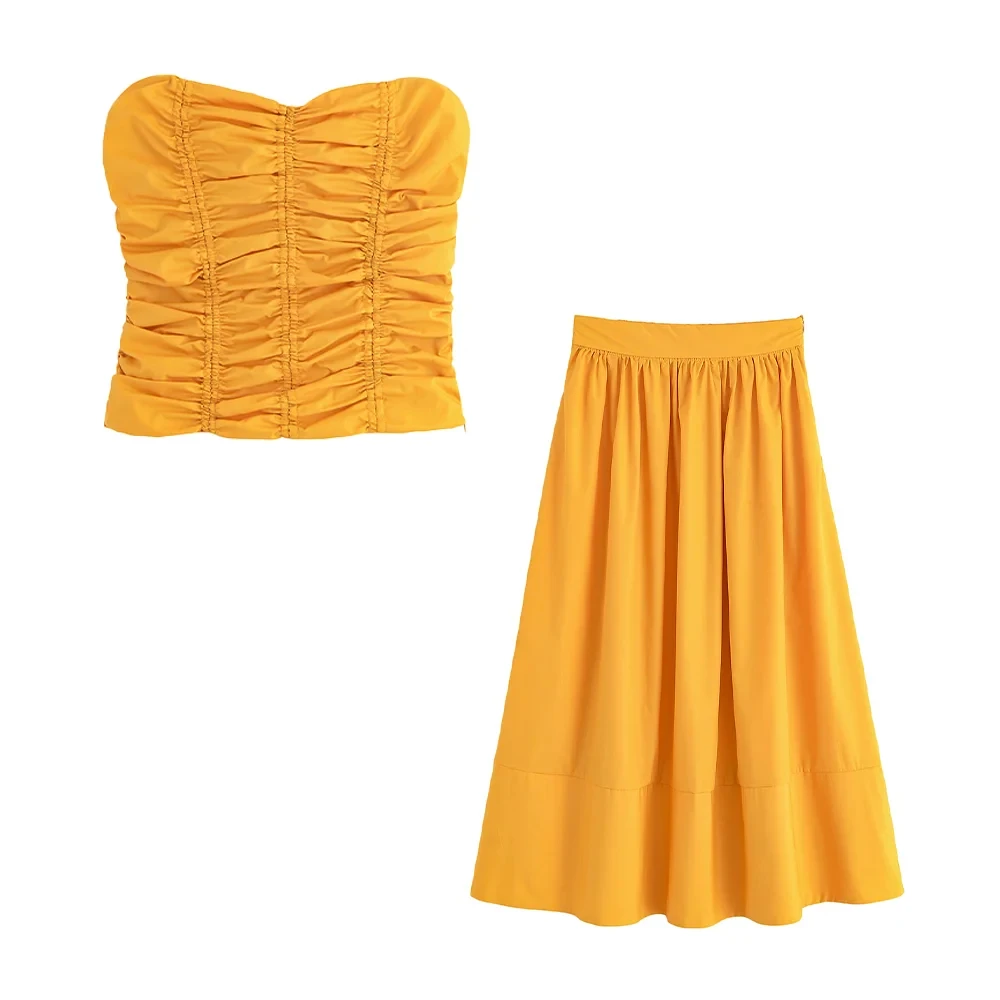 

KONDALA женский элегантный комплект юбки без бретелек топ-труба плиссированная юбка-миди новая мода лето осень свидание повседневный пляжный отдых Mujer Se