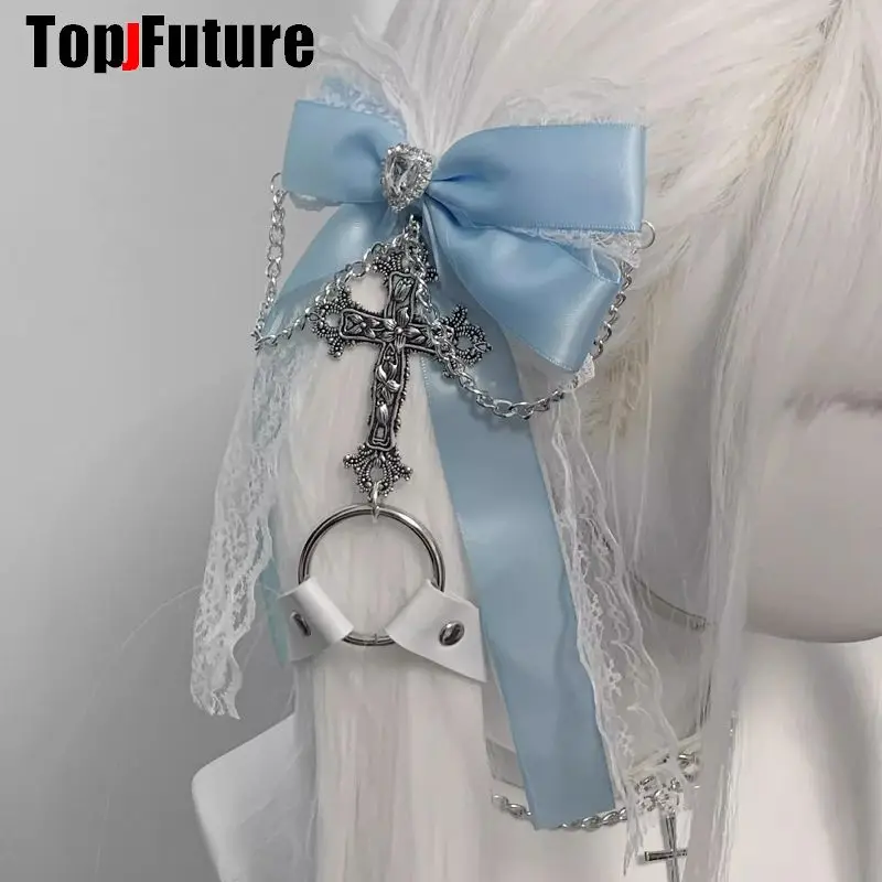 Y2K girl Harajuku Gothic Original Subculture Punk Bows Lace Bling Hair Accessories Double Ponytails Headbands Hairpin Barrettes