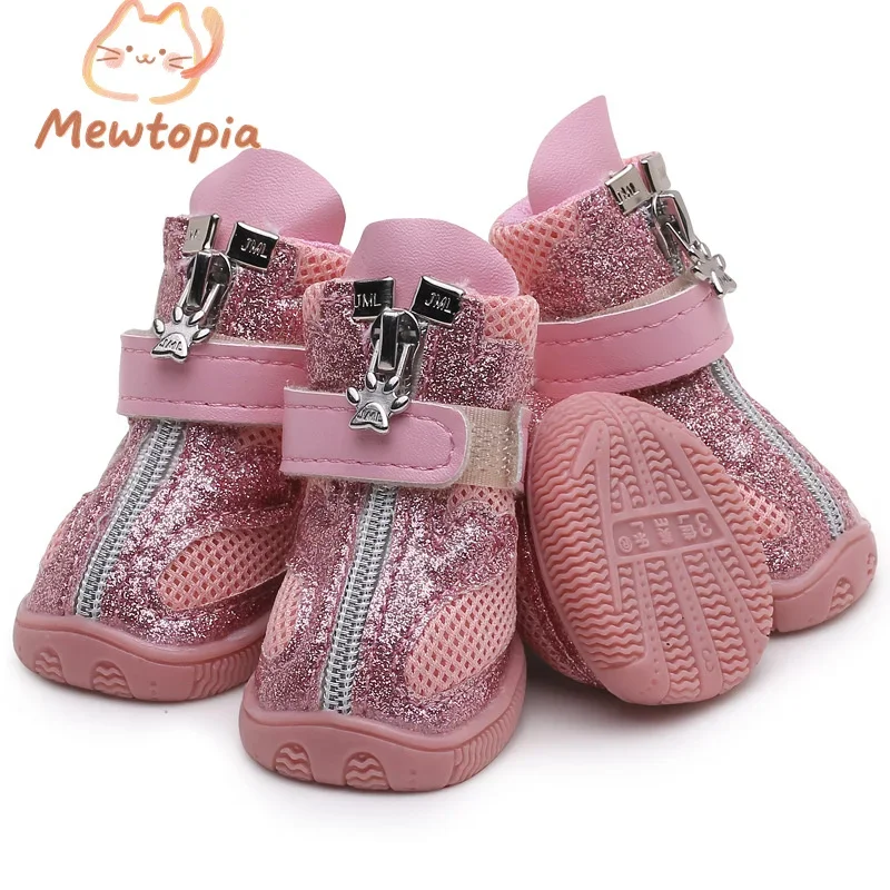 2025 New Breathable Non-Slip High-Top Dog Shoes Small And Medium-Sized Dog Pet Shoes Shining Night Wear-Resistant Pet Shoes