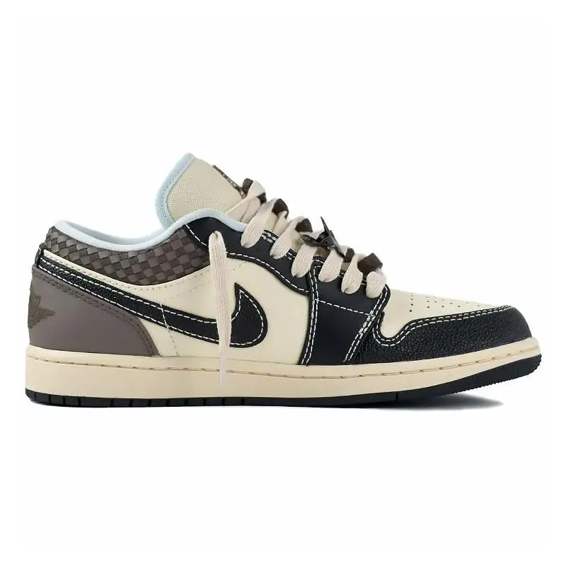 【Customize】Air Jordan 1 Vintage Basketball Shoes Men Low-Top Black/Coffee/Beige Yellow Sneakers shoes HQ3437-101