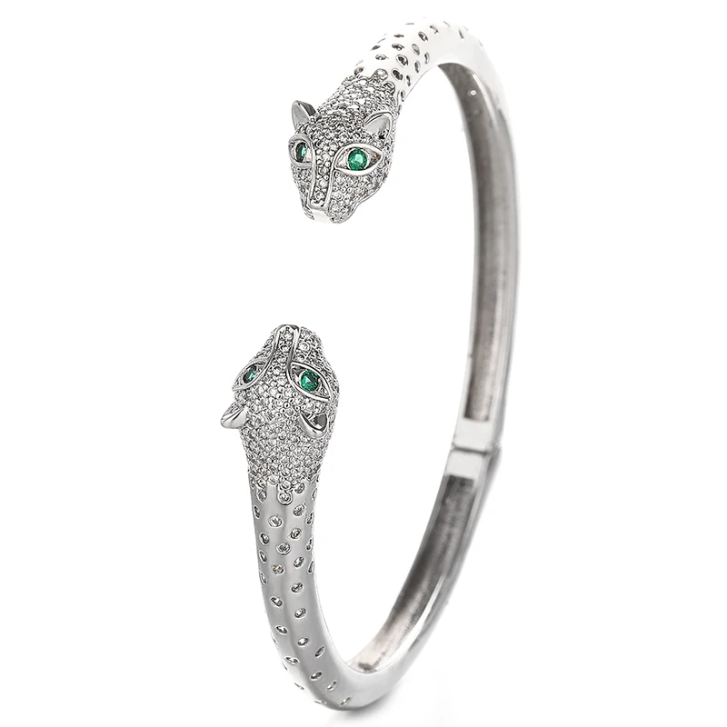 

HLL 925 Sterling Silver Classic Silver Color Leopard Bangles Cubic Zirconia Fashion Jewelry with Rhodium Plating Fine Bangle