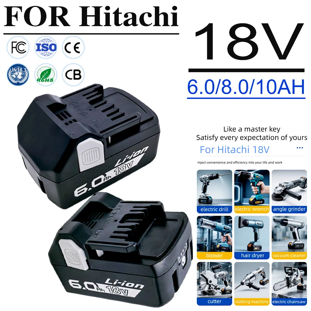 

6.0/8.0/10Ah Cordless 18V Power Tools Li-ion Battery Compatible for Hitachi BSL1850 BSL1860 BCL1815 EBM1830 BSL1840