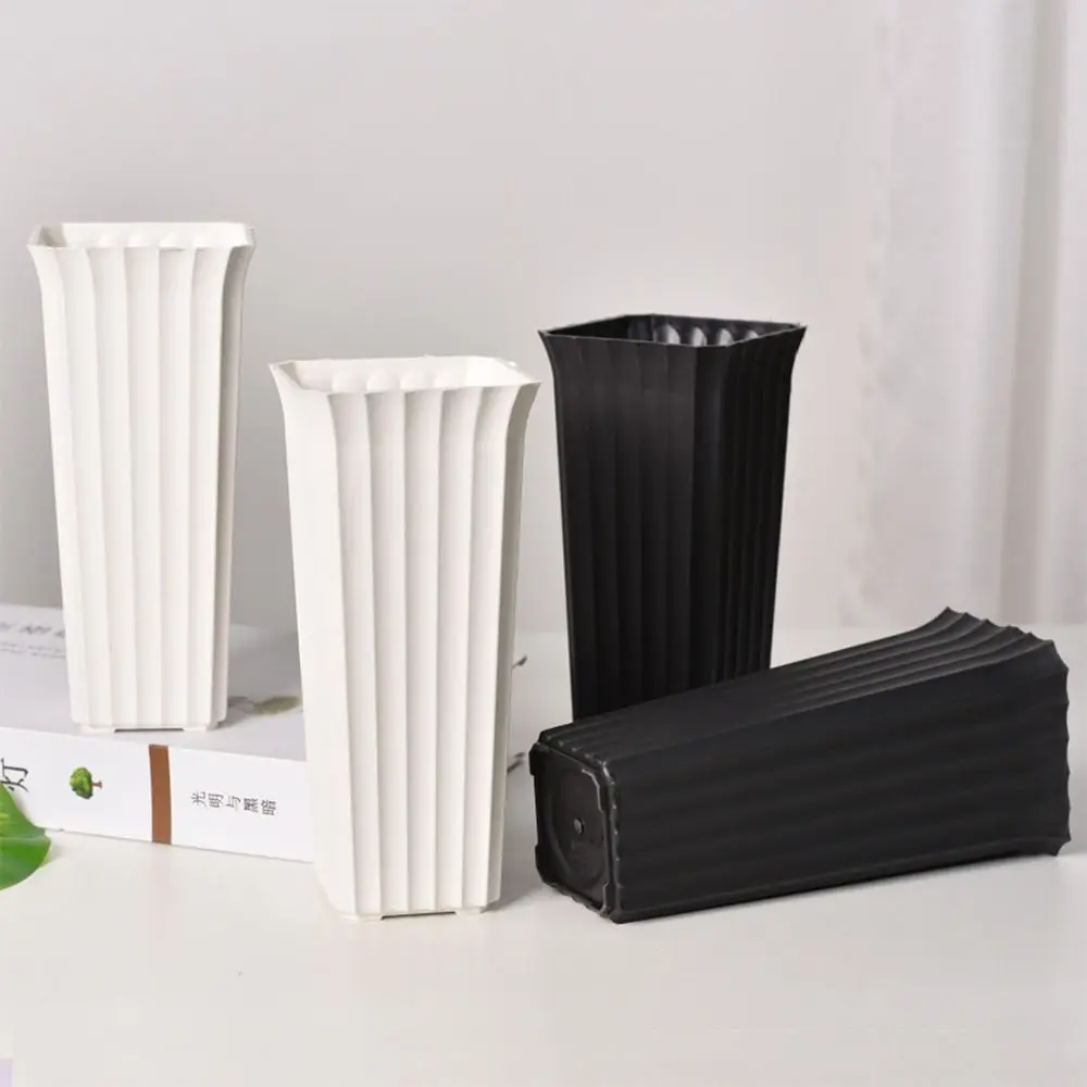 البساطة أسود أبيض زهرة زهرية البلاستيك العمودي المشارب تصميم وعاء النبات الشمال الزخرفية زهرية غرفة المعيشة #3