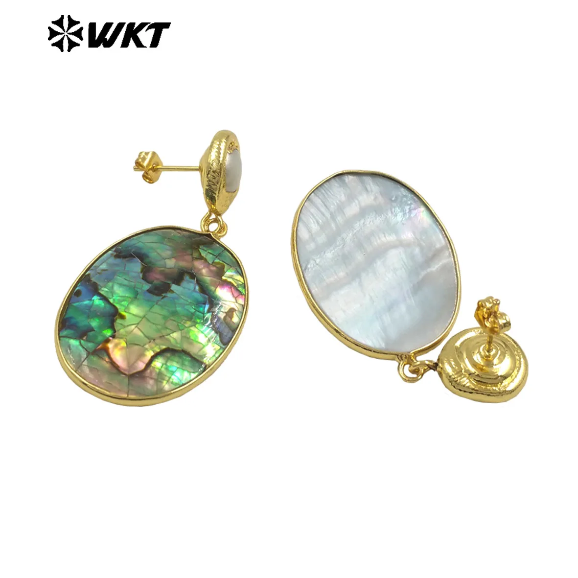 WT-MPE148 Newst Design Pearl Abalone Shell Ellipsoid Shape Earring With 18k  Real Gold Plated For Friends