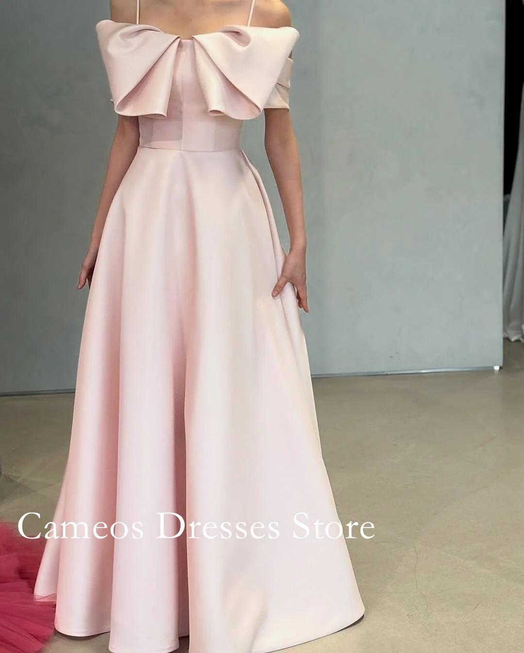 

SONDR Korea Spaghetti Straps Pink Evening Dress Customized Formal Prom Dress Satin Simple 웨딩드레스 Occasion Party Evening Gown
