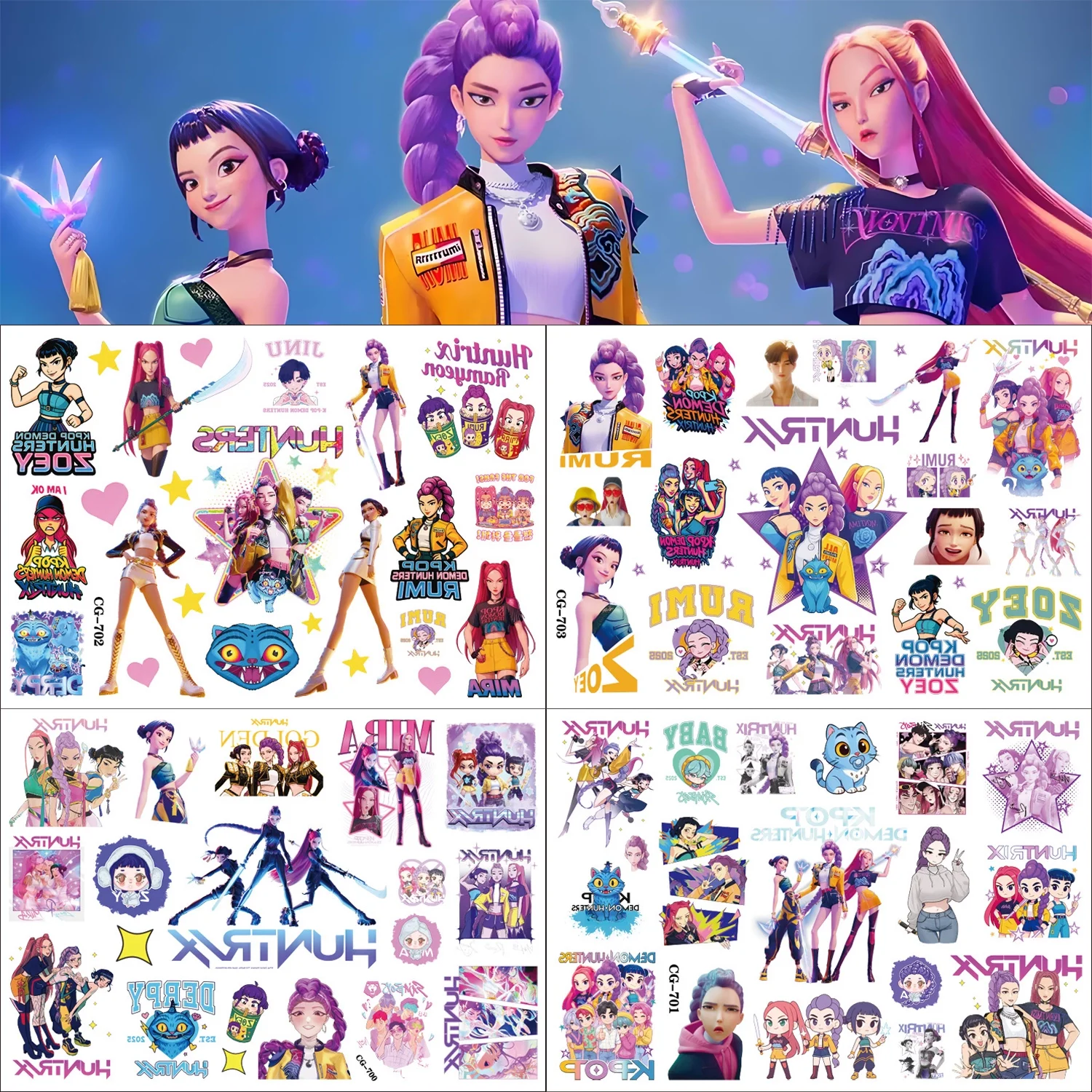 

New KPOP Figure Rumi Kang Tattoo Stickers Cartoon Children's Tttoo Stickers Birthday Party Gifts Water Transfer Stickers