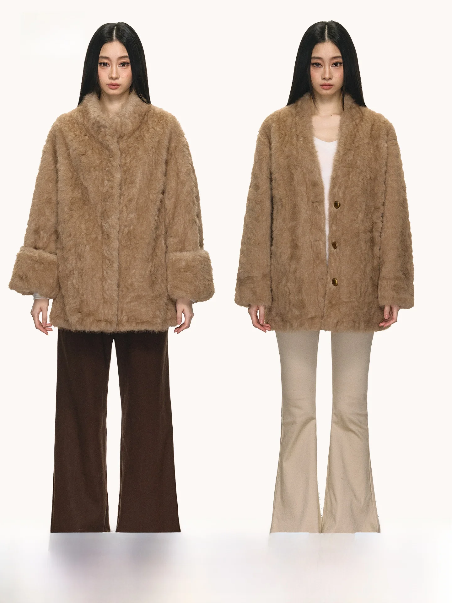 

Anna Aneae Eco-Friendly Fur Coat Women's Winter New Sle Slimming Lazy Warmth Outerwear Long Sve Loose Fit Color