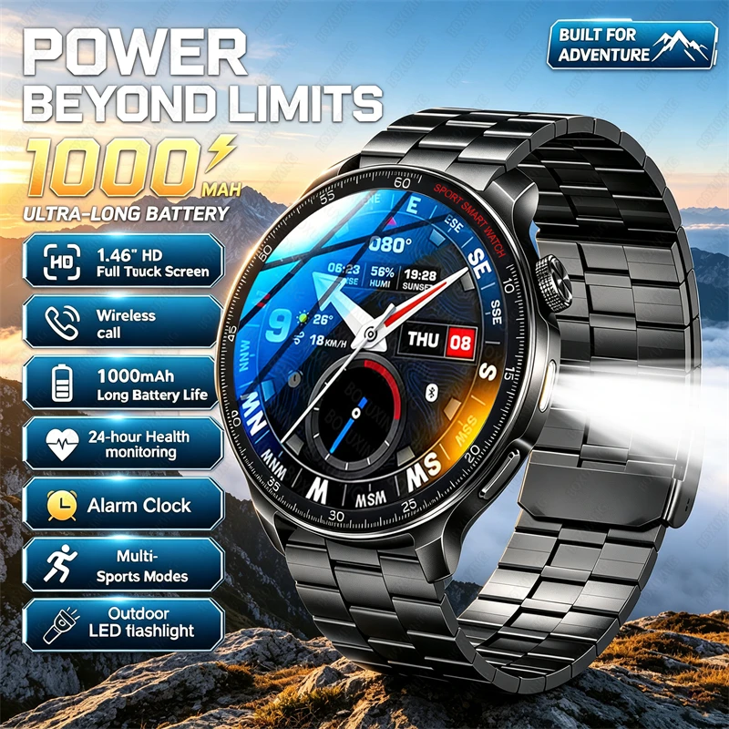 2026 New T-Rex41000mAh Battery Smart Watch IP68 Waterproof LED Flashlight GPS Sports Running Tracker Outdoor Military Smartwatch