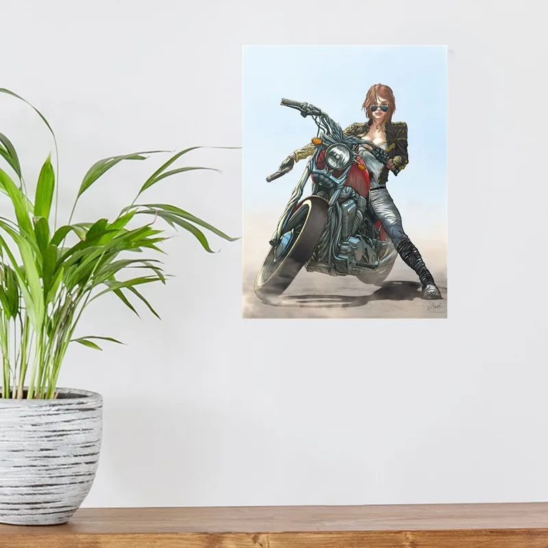 Tri koshki WCS742# Cool girl biker motorcycle Wall Sticker Waterproof Decal PVC Home Decoration Door Living Room Toile