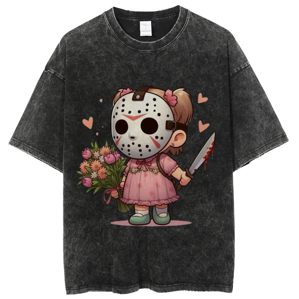 ウォッシュドデニムTシャツ,カジュアルでユーモラスなトップス,コットン,抽象的なプリント,快適,ベーシック,ユニセックス,Y2K-Women,2024