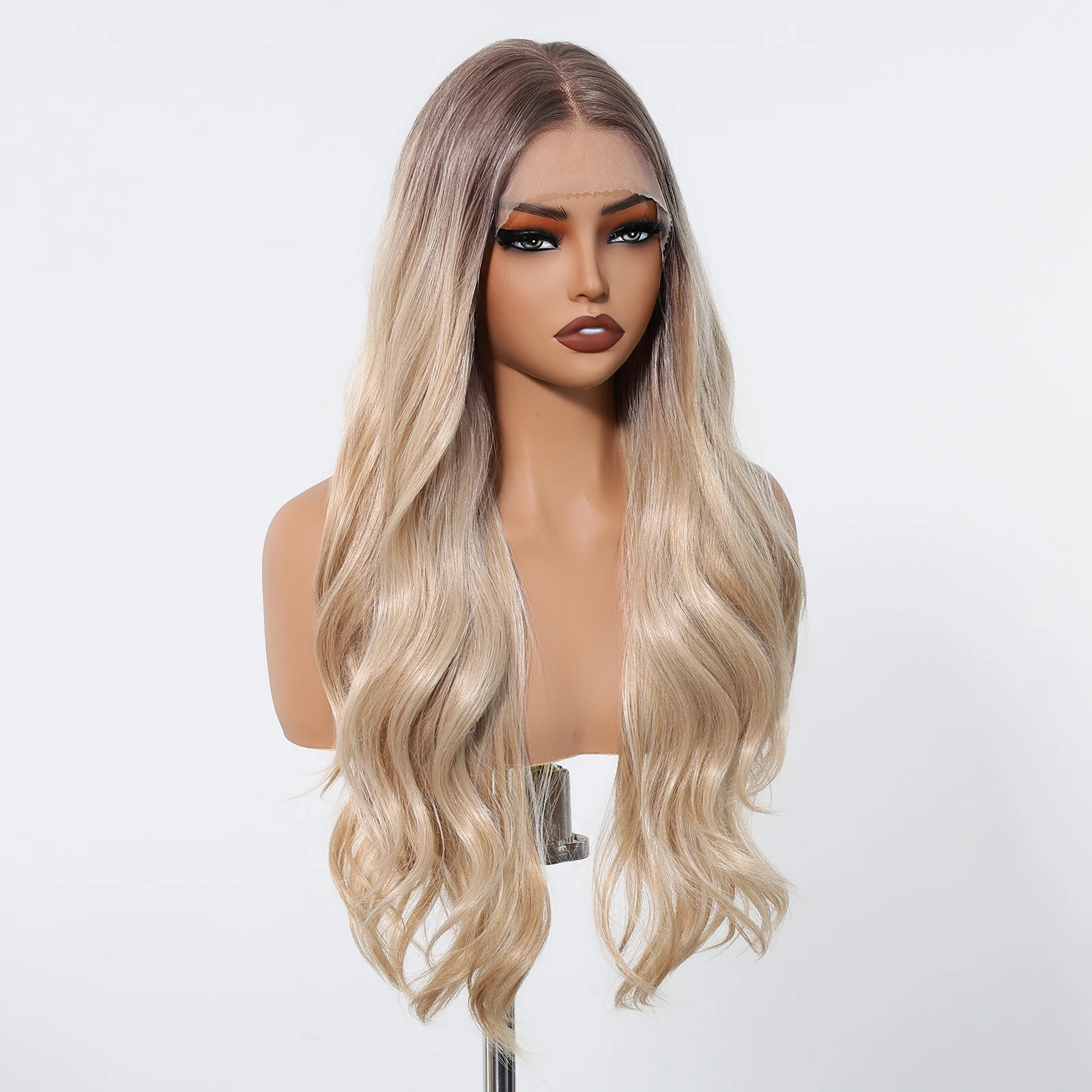 HENRY MARGU Blonde Synthetic Lace Frontal Wigs Long Body Wavy Middle Part Wig 13*6 Lace Frontal Wig for Women Realistic Hairline