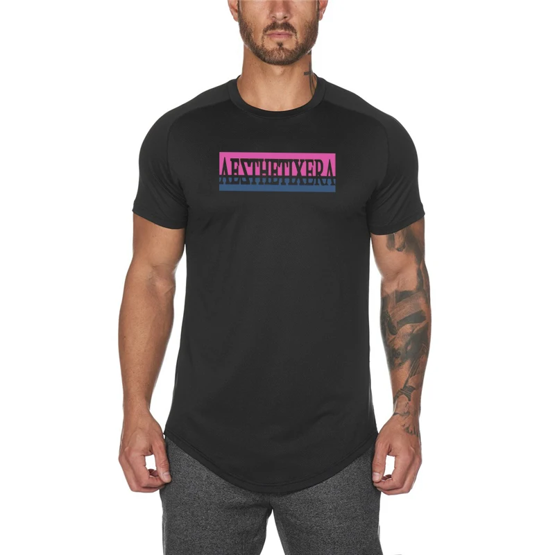 New Brand Mesh Casual Mens Short Sleeve Fashion Gym Sporting Shirts Quick Dry Compression Tshirt Fitness Tights Sport Shirt