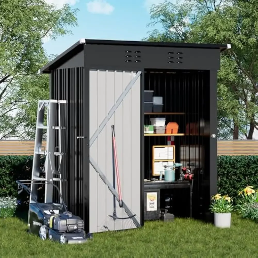 

5 x 3 Shed Outdoor Storage Sheds Metal, Lockable Doors Tool Sheds w/Sloping Roof, Steel Garden Shed with Air Vent for Backyard