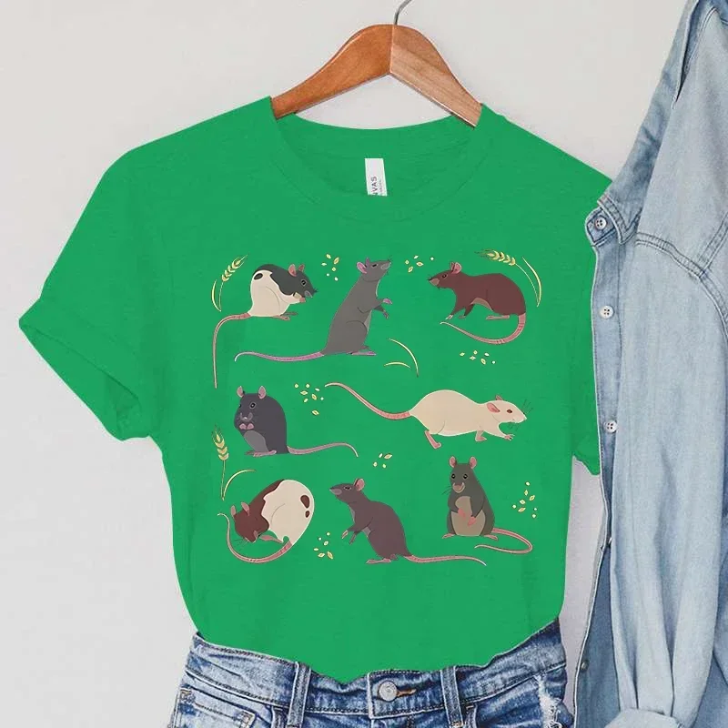 Rat T-Shirts Women Harajuku Animal Tops Summer Casual Fashion TShirts Vintage Paddy Print Women's Clothing Rat Female T-Shirts