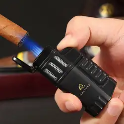 Galiner Cigar Torch Lighter Windproof Plastic Lighting Cigar Tool 4 Jet Flame Butane Gas Cigar Lighter W/ Punch Cutter