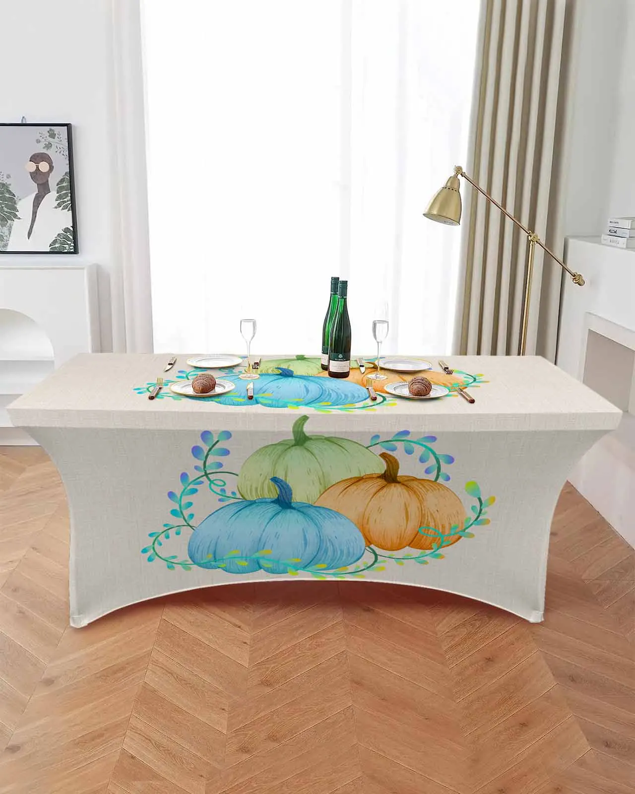 

Autumn Pumpkin Vine Man Elastic Table Skirt Wedding Birthday Table Decoration Table Skirt Tablecloth for Party