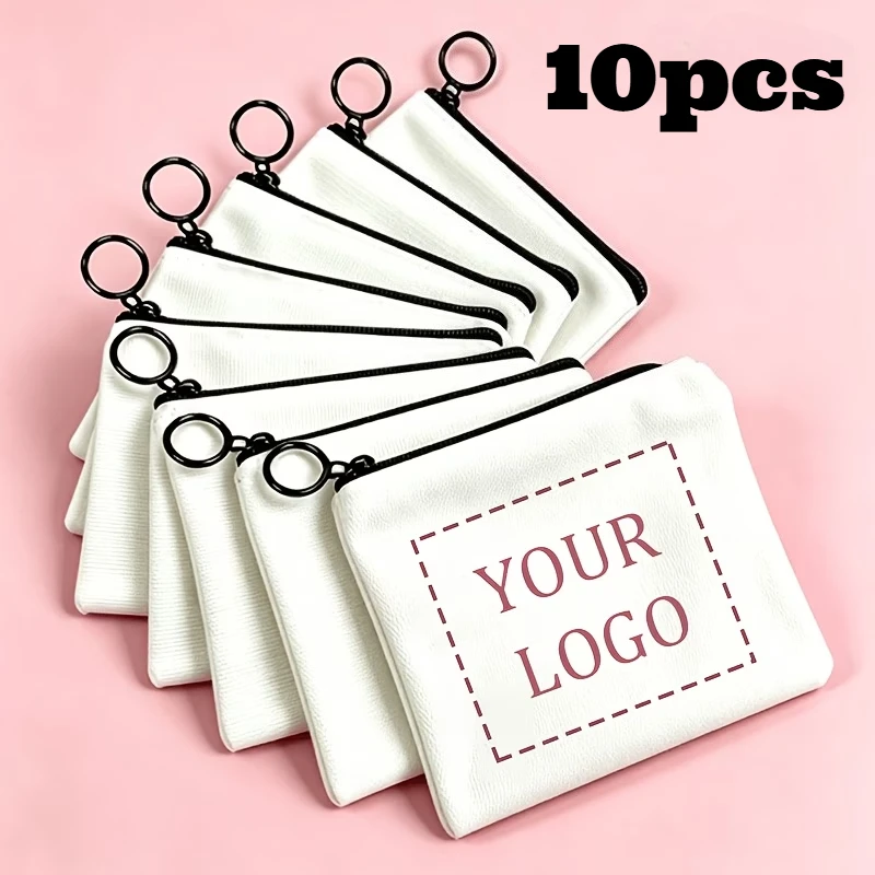 Custom Print Logo 10pcs Solid Color Canvas Coin Purse Custom Key Case Simple Small Cloth Bag New Creative Coin Purse