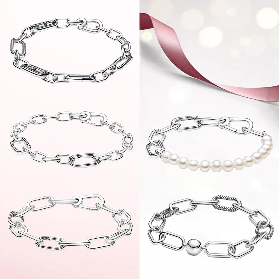 

CHARMING Jewelry 925 Sterling Silver Me Link Chain Bracelet Pearl Bracelet for Women Charm Gift Silver Bracelets