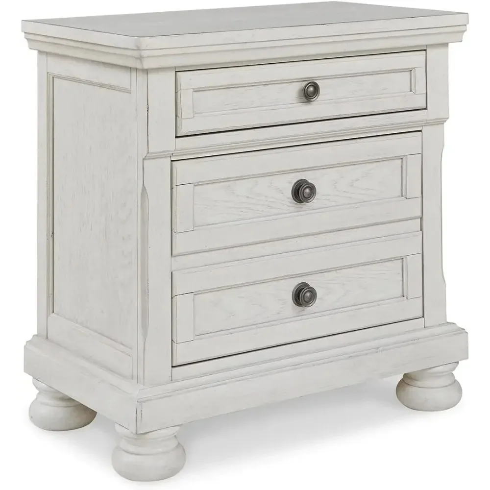 Robbinsdale Traditional 2 Drawer Night Stand White Composed of solid and engineered wood, oak finish and cast resin