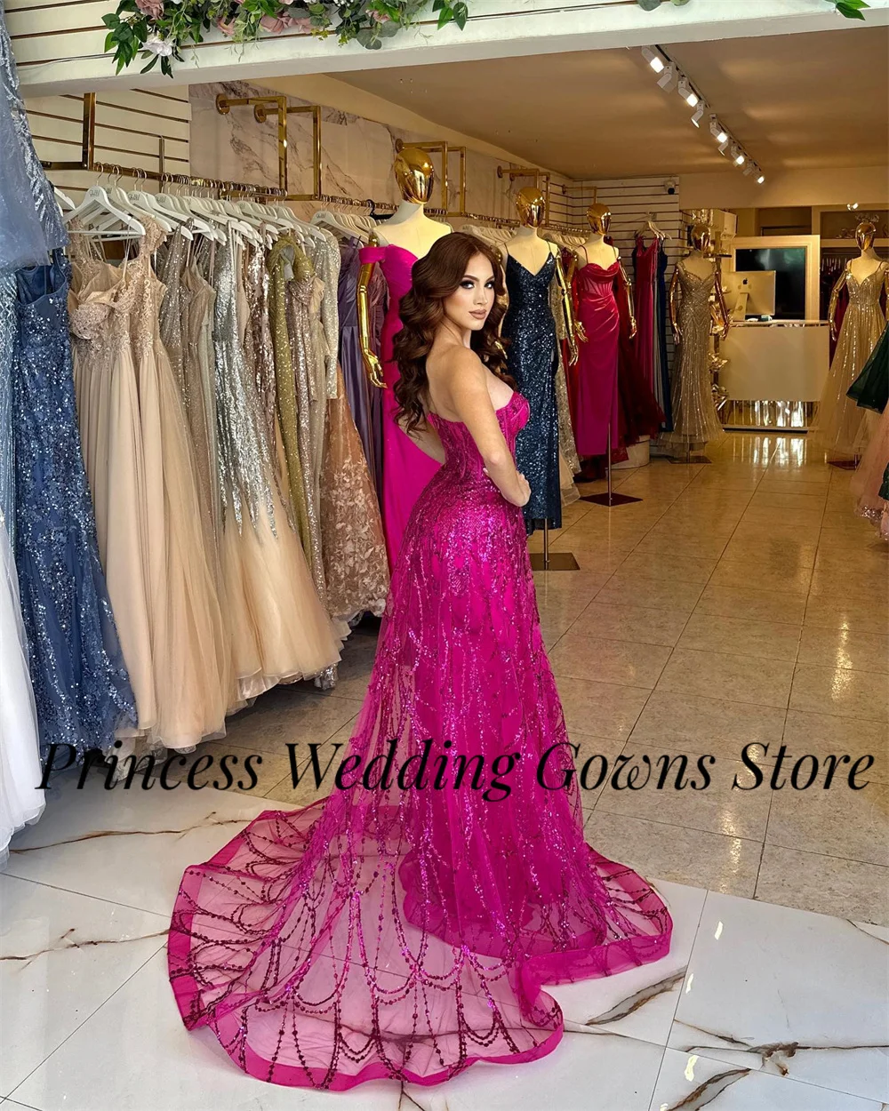 Gorgeous Prom Gown for Women Sweetheart Collar Strapless Backless Court Train Floor-Length Evening Dresses فساتين مناسبة رسمية