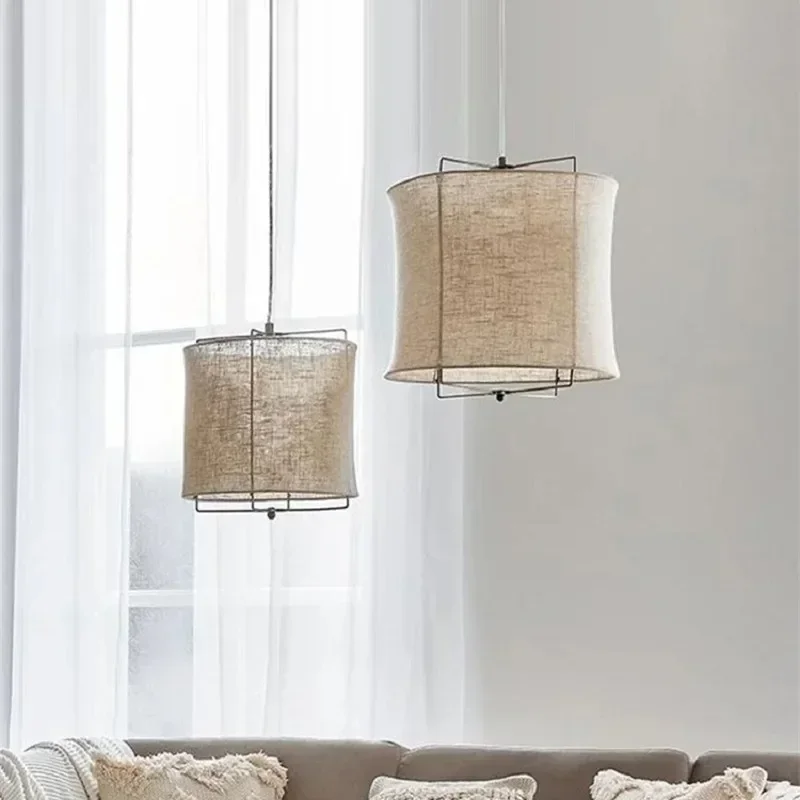 Retro Handmade Pendant Lamp Linen Fabric Pendant light for Bedroom Restaurant Hotel Living room Wabi Sabi Style Chandelier image 2