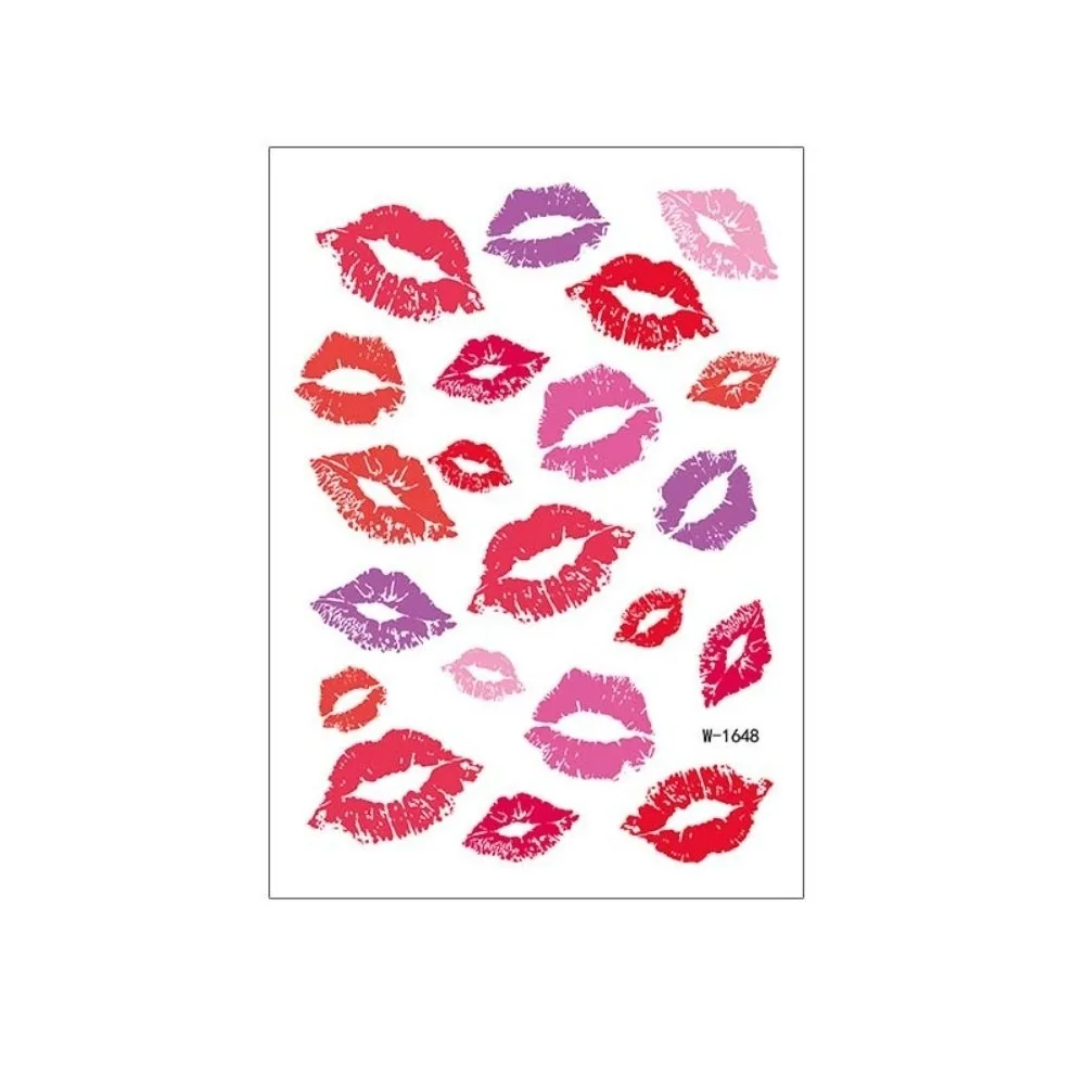 Waterproof Valentine Day Kiss Lip Stickers Disposable Pink Bow Cherry Lips Face Temporary Tattoos Long-acting Leopard Print