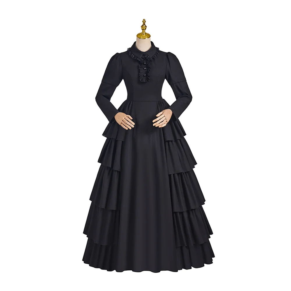 1880s Black Victorian Dress Civil War Renaissance Medieval  Vintage Costumes Vampire Historical Period Mourning Ball Gown