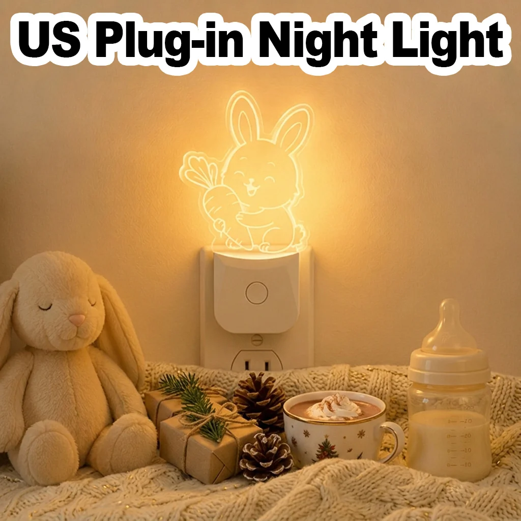 2X US Plug Night Light Nursery Bedroom Bathroom Corridor LED RGB Color Changing Auto Light Sensor Dusk To Dawn Cute Animal Lamp