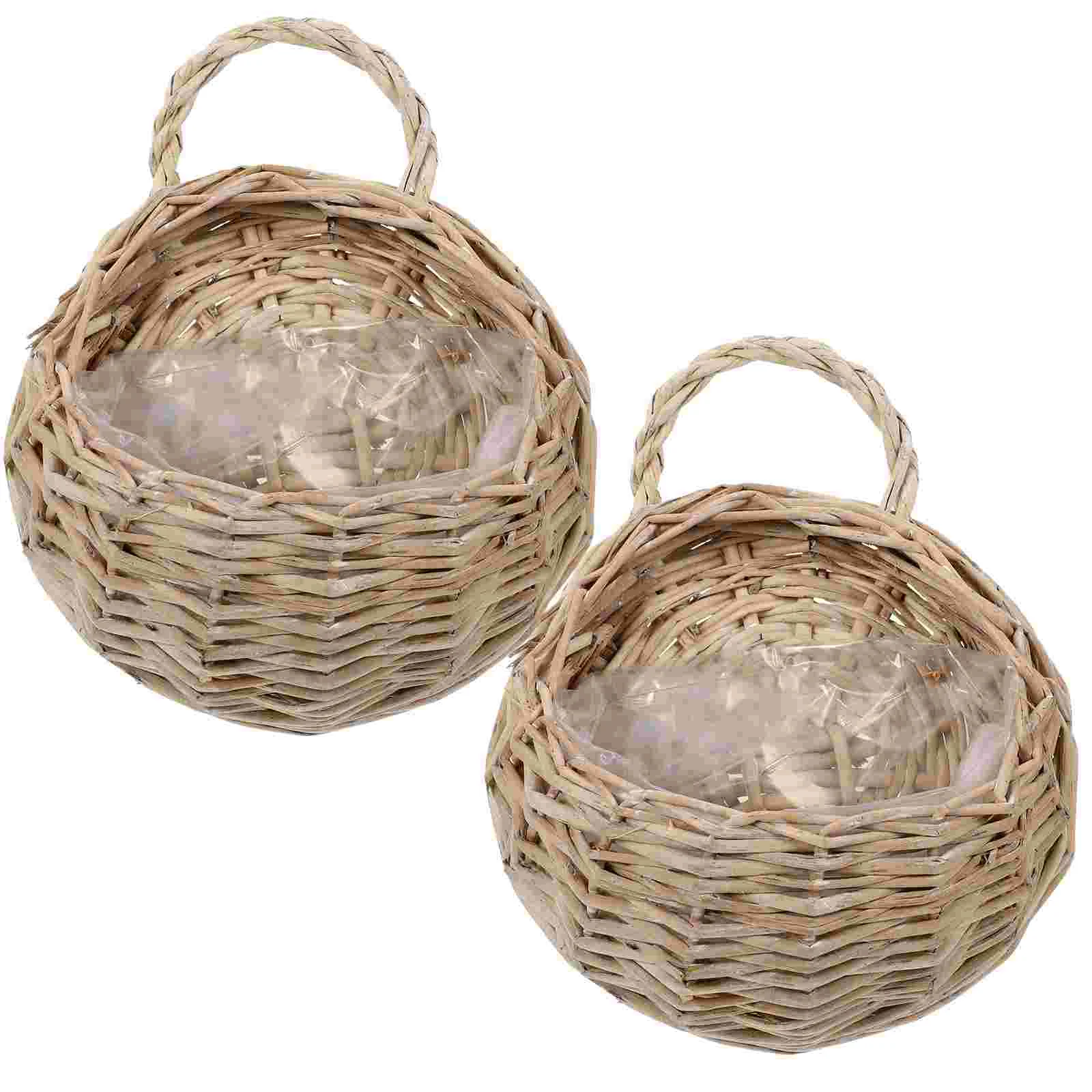 

Fruit Basket Wall Hanging Rattan Flower Artificial Plants Outdoor Flowers Holder Wooden Woven for Indoor