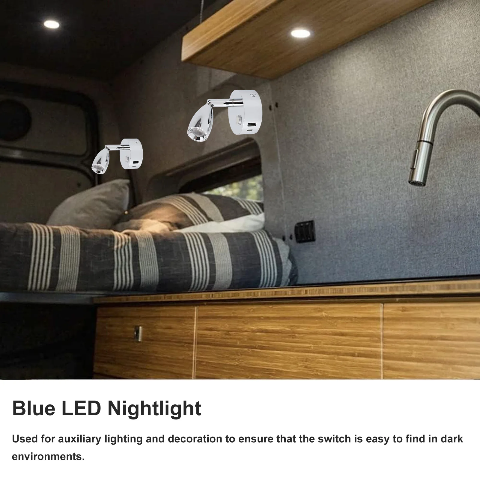 Bedside Reading Lamp RV Reading Lamp USB Port Matte 3 Color Temperature Dimmable Touch  RV Reading Wall Sconce DC12‑24V view 2