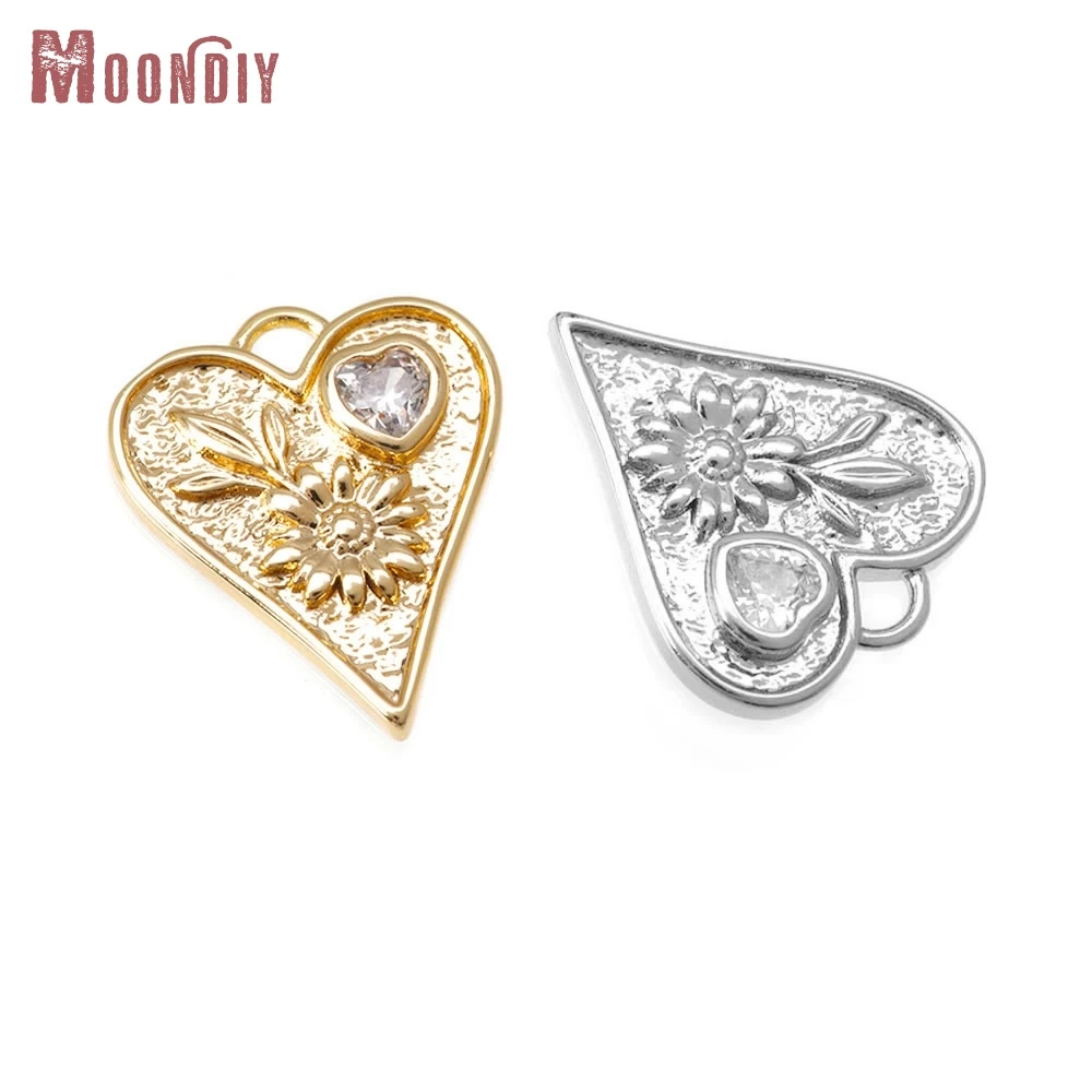 4 قطعة 18K الذهب اللون النحاس الزركون القلب مع عباد الشمس Charms المعلقات عالية الجودة عقد دي اي واي صنع المجوهرات اكسسوارات