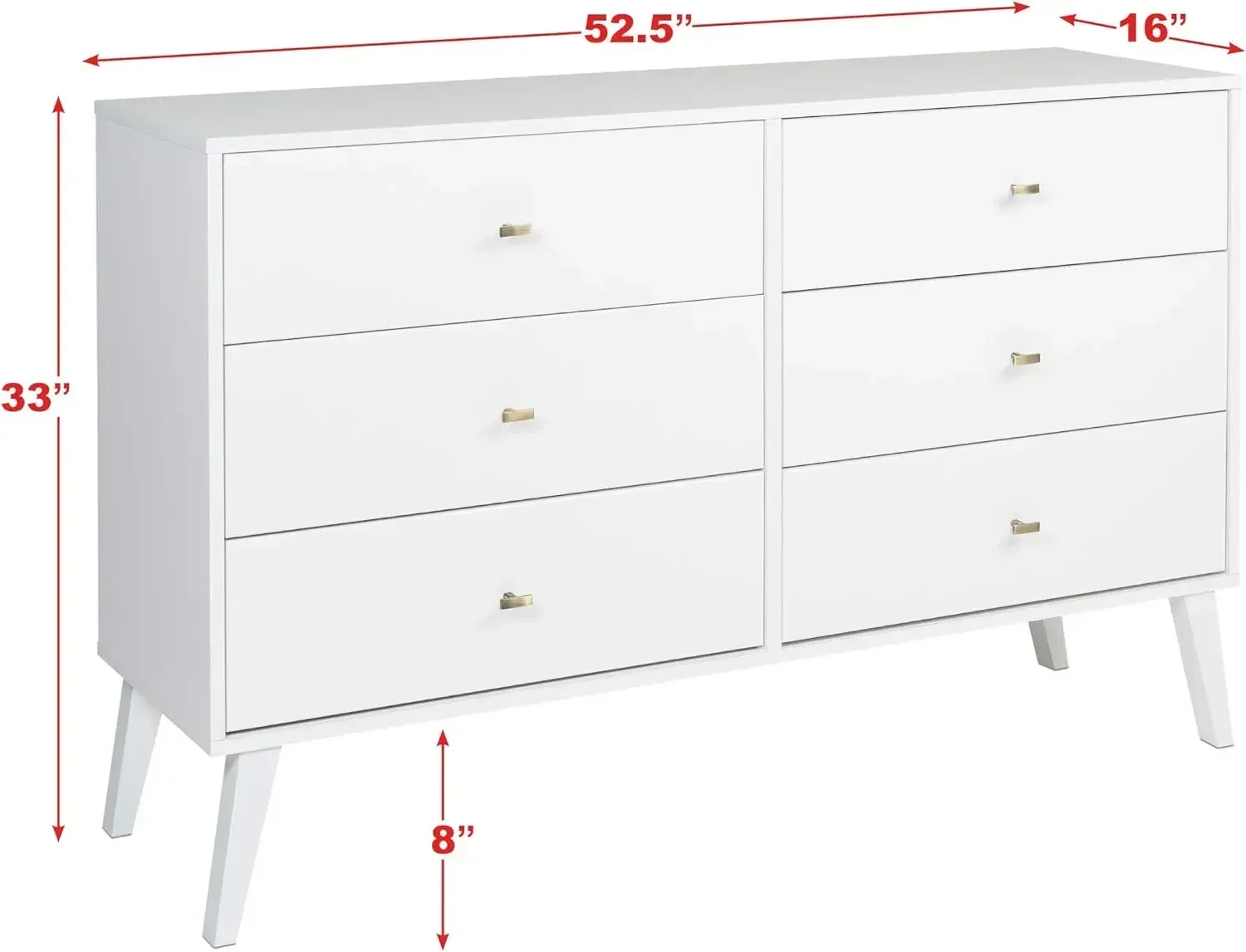 Milo Mid-Century 6 Drawer Double Dresser For Bedroom, 16