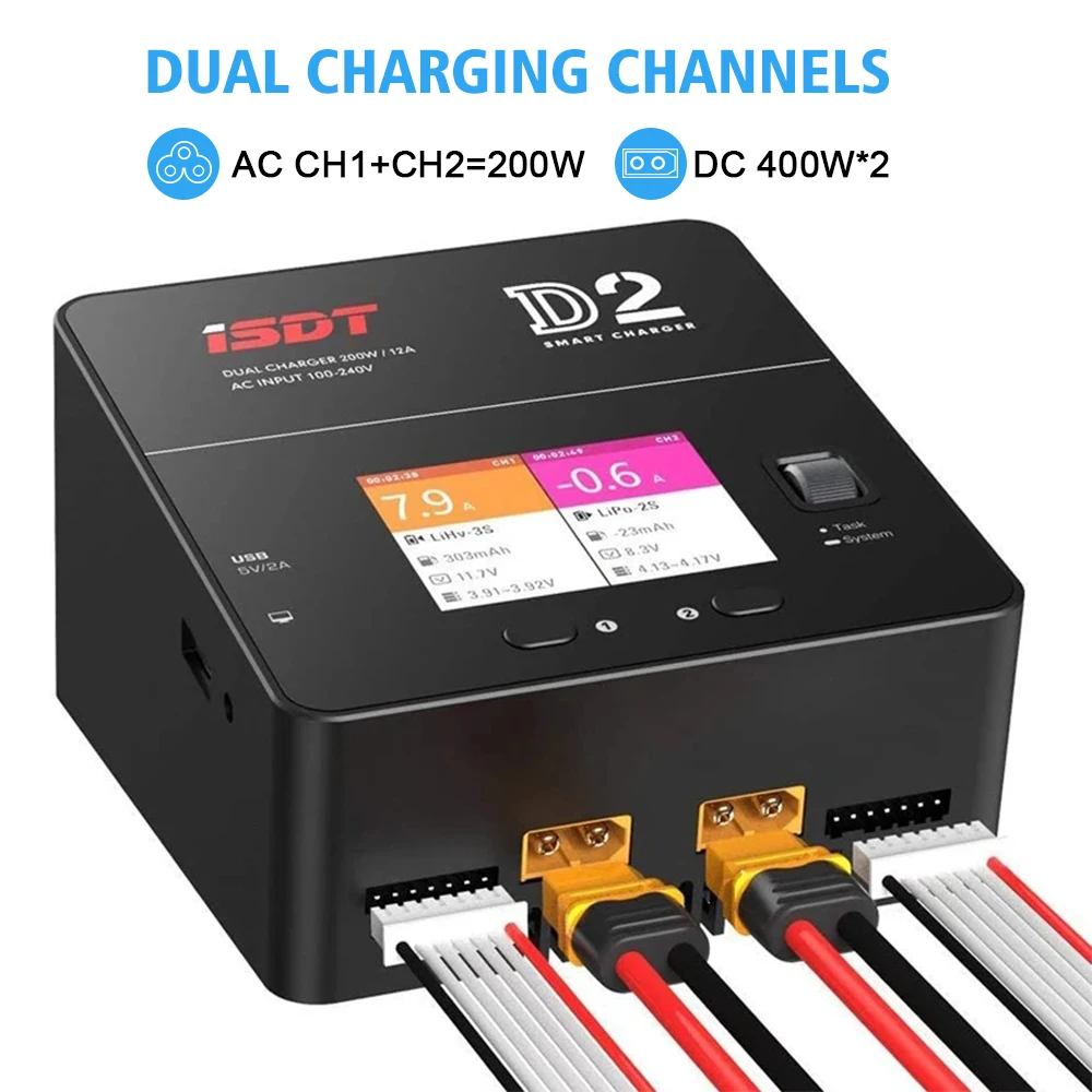 ISDT D2 Mark II 200W 24A Smart Balance Charger AC Dual Channel Output RC Charger For LiFe/Lilon/LiPo/LiHv NiMH/Cd PB Battery thumbnail 4