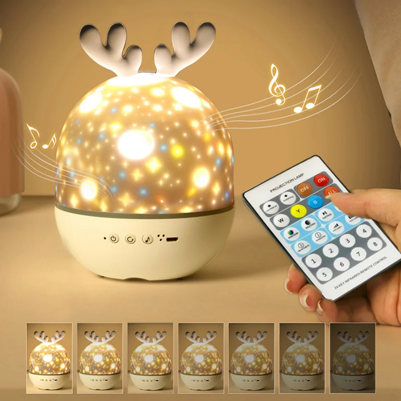 Nachtlampprojector Roterende Sterrenhemel Slaapkamer Decor Bluetooth Muziek Luidspreker Led Lamp Voor Kinderen Cadeau