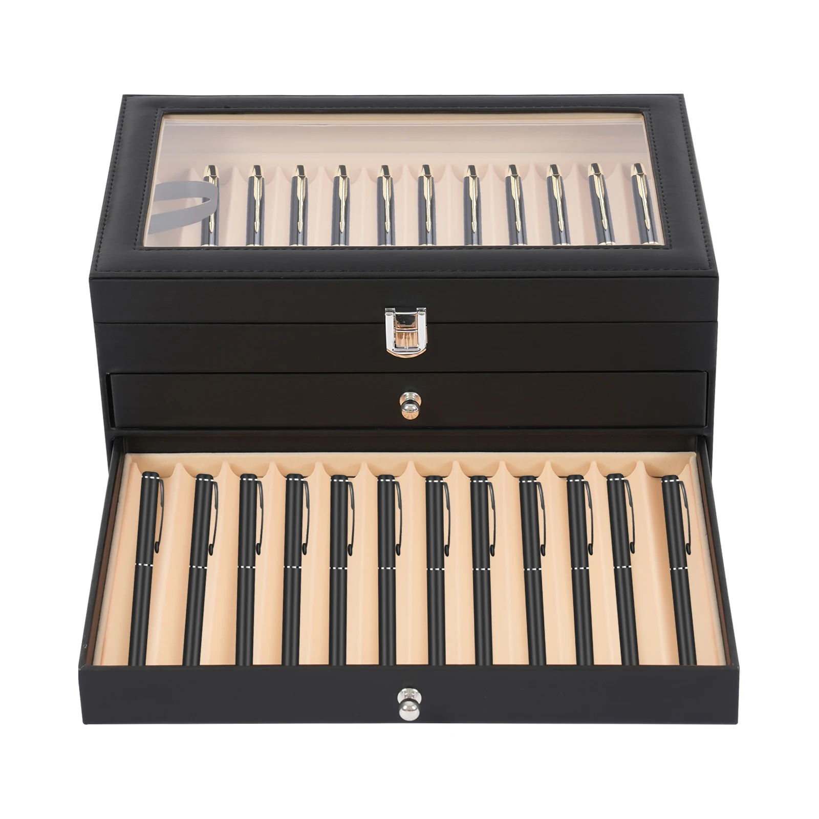 

36 Slot Fountain Pen Holder Leather Display Case Organizer Collector Storage Box