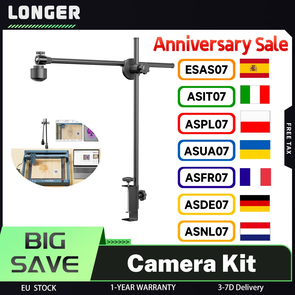 Kit de caméra LONGER LightBurn pour graveurs laser, positionnement automatique de précision HD 5MP, vue 740x560mm, traçage d'image, vue du travail