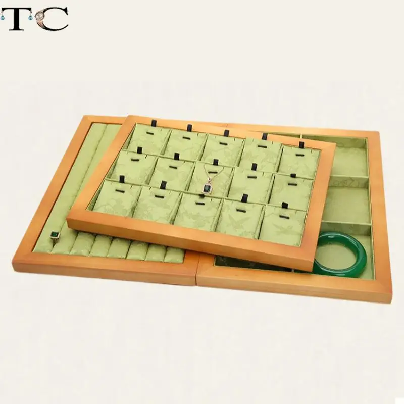 Jewelry Display Tray Solid Wood Tray Bracelet Ring and Pendant Storage Chinese-Style Embroidered Pattern Jewelry Tray