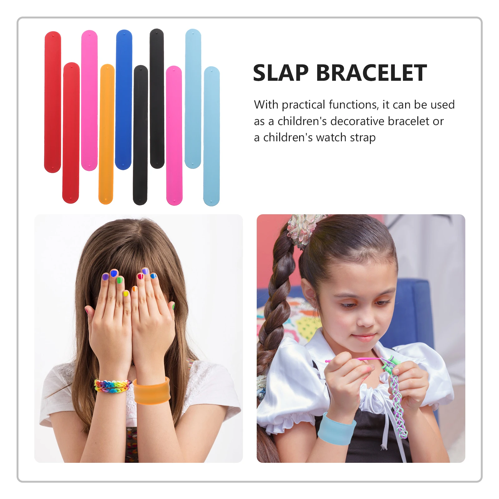 

10pcs Silicone Bracelets Comfortable Kids Decorative Watch Strap Fun Toy Slap Bands Party Favors Girls