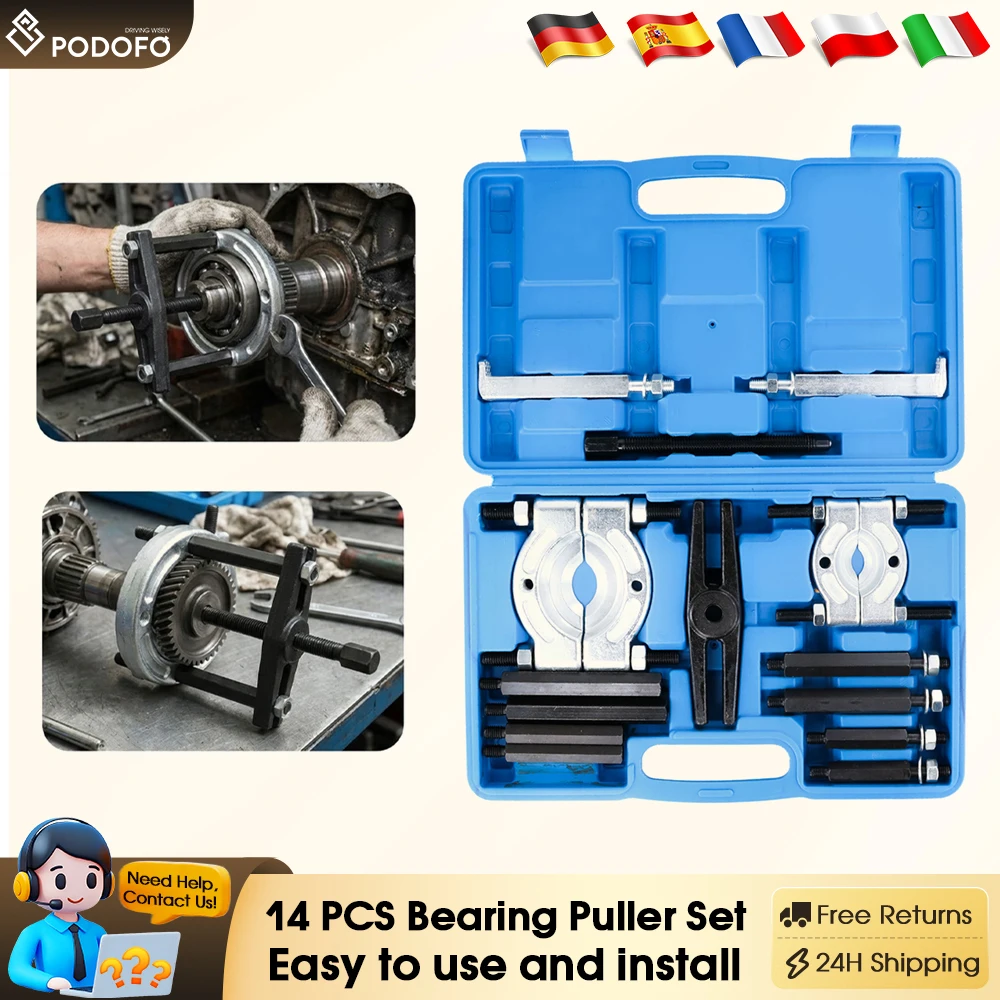 Podofo Ensemble de 14 extracteurs de roulements, outil de démontage de roulements robuste, capacité de 5 tonnes avec mâchoires de 2 et 3 pouces