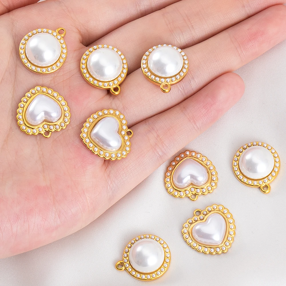 

2pcs Stainless Steel White ABS Imitation Pearl Round Heart Charms for DIY Earring Jewelry Making Material Pendant Supplies Craft