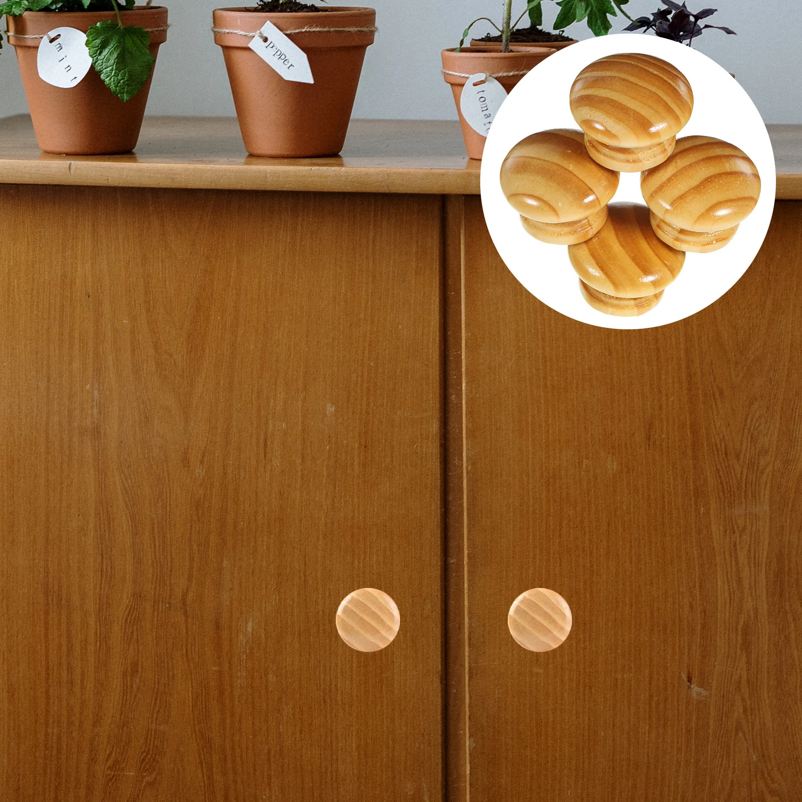 

4pcs Wooden Cabinet Handles Round Solid Wood Drawer Pulls For Furniture Dresser Knobs Replacement Hardware Accessory