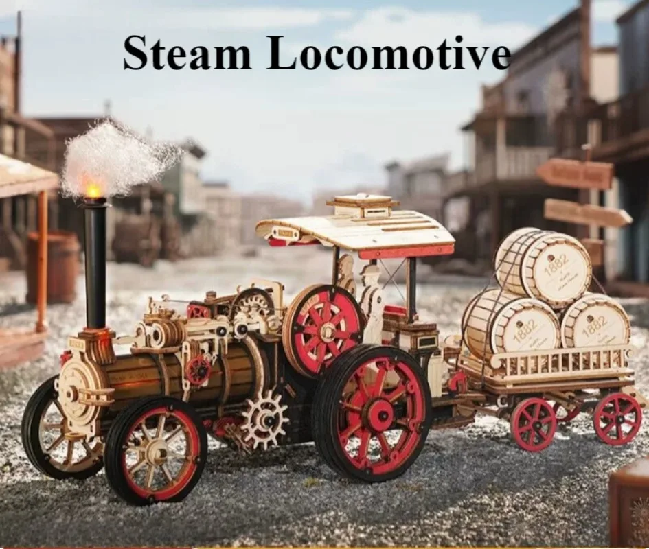 Original Robotime Steampunk Mechanical Train 3-Speed Manual Gearbox Assembly Model Desktop Ornament Collectible Display Gift